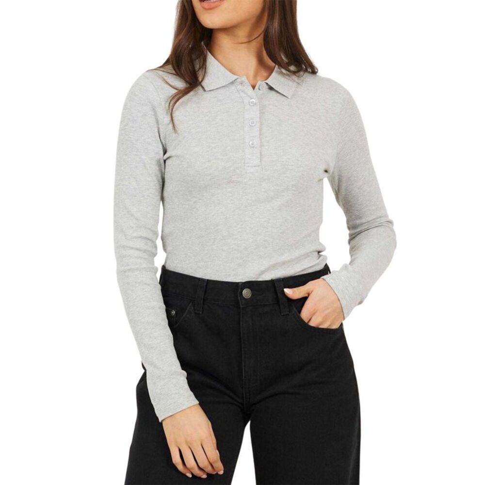 Brave Soul Womens/Ladies Ribbed Polo Shirt / Grey Marl